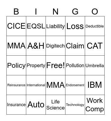 Insurance BINGO Card