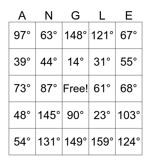 ANGLE  Bingo Card