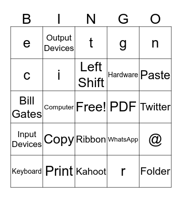 DATA ENTRY Bingo Card