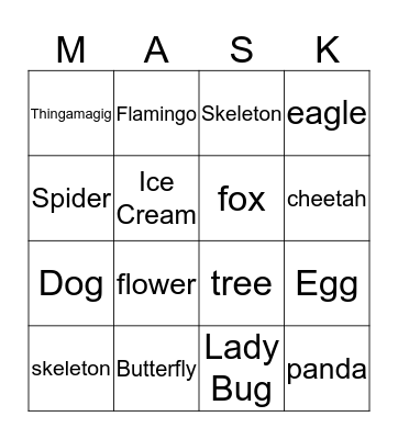 Masked Singer Bingo Card