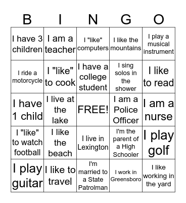 Ice Breaker Bingo Card