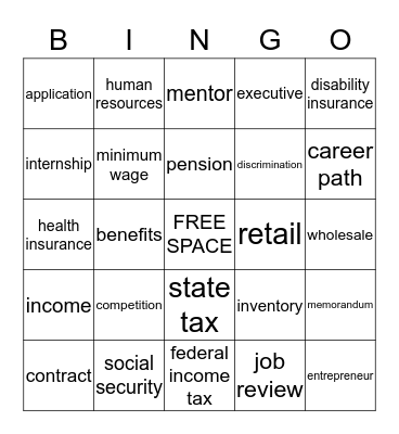 Career Vocabulary Bingo Card