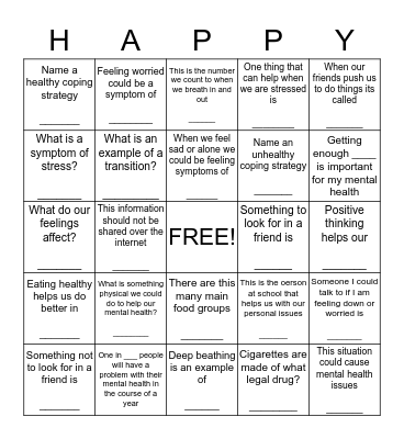 HAPPY HAPPY HAPPY Bingo Card