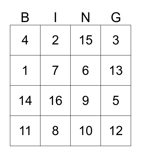 Uniform Motion Bingo Card