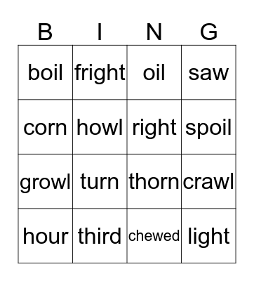 Word Study Bingo Card