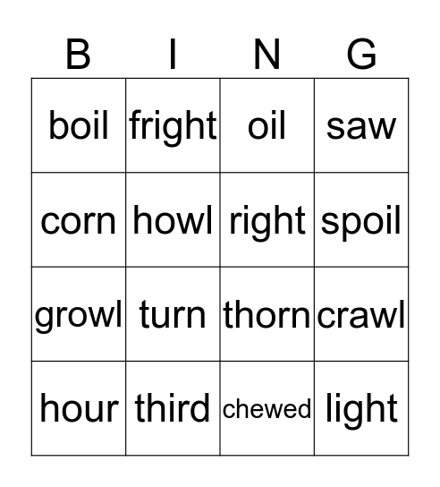 Word Study Bingo Card