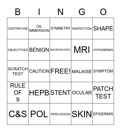 MA 130 Bingo Card