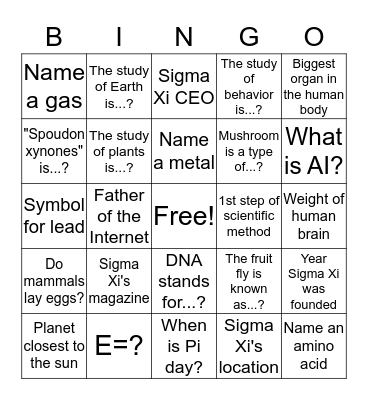 Sigma Xi Bingo Card