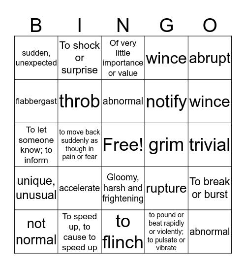 Level Yellow Unit 1 Final Bingo Card