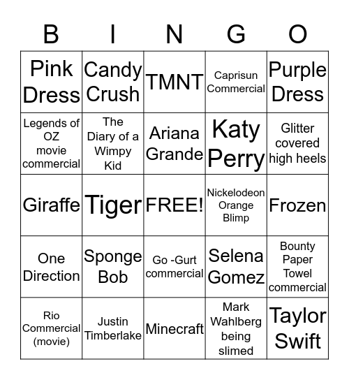 Nickelodeon  Bingo Card