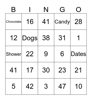 Favorite Things Bingo Card