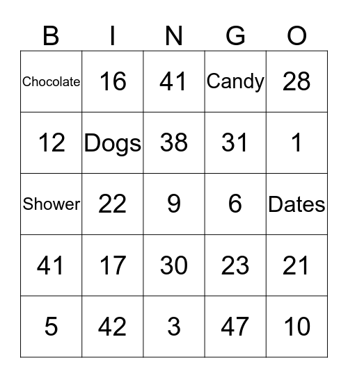Favorite Things Bingo Card