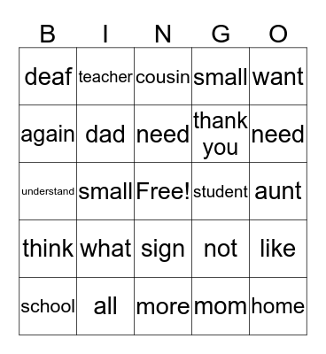 ASL Bingo Card