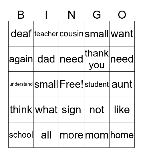 ASL Bingo Card