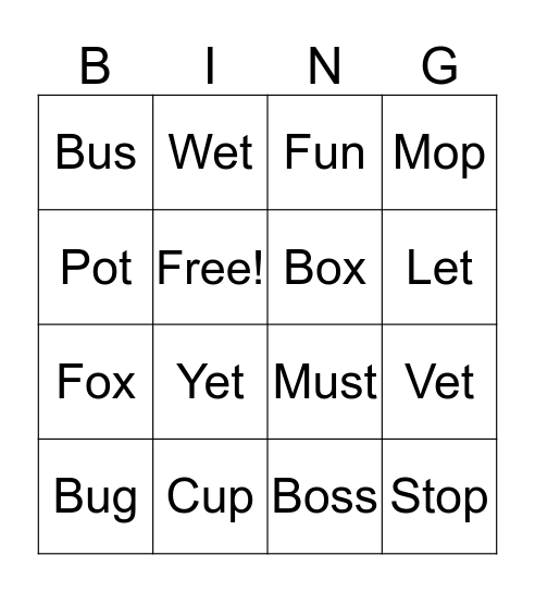 Spelling Quiz 2 Bingo Card