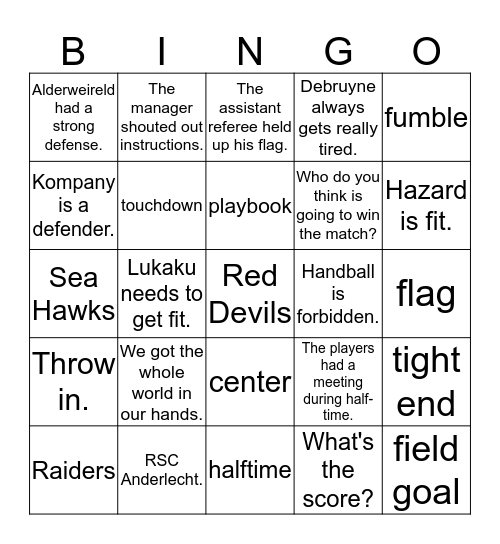 Super Bowl Bingo 2020 Bingo Card