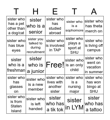 THETA BINGO! Bingo Card