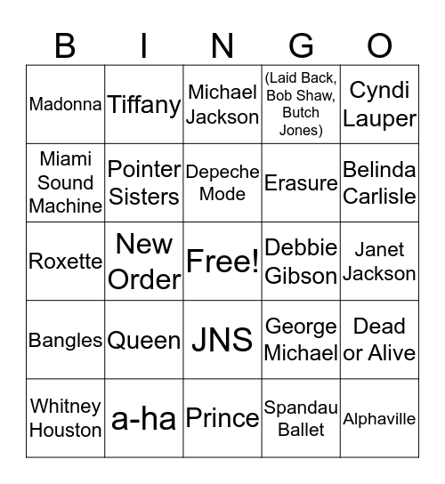 Song Set #1 Bingo Card