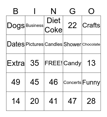 Favorite Things Bingo Card