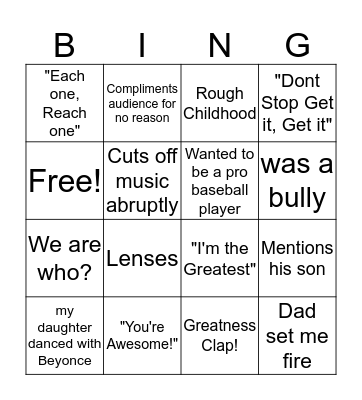 Kevin Bracy Bingo Card