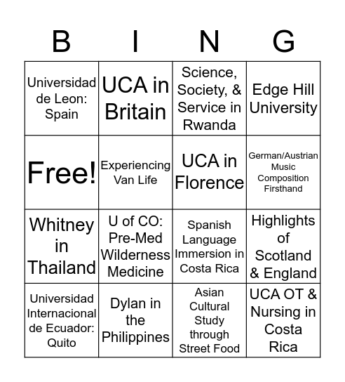 Untitled Bingo Card