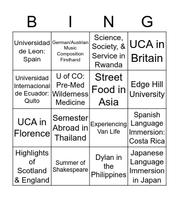 TAG/ELF/URGE Posters Bingo Card