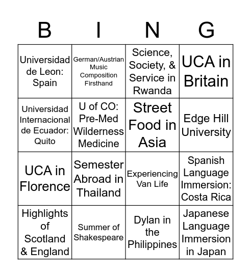 TAG/ELF/URGE Posters Bingo Card