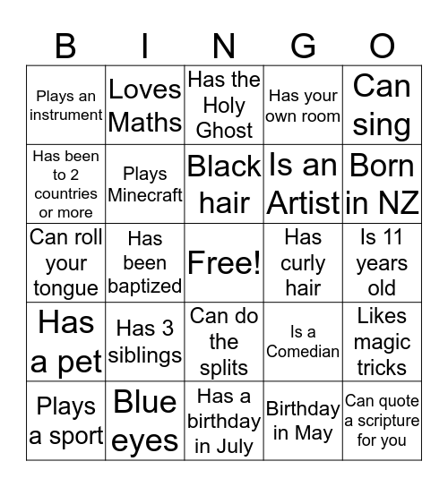 Get to Know Me! Bingo Card