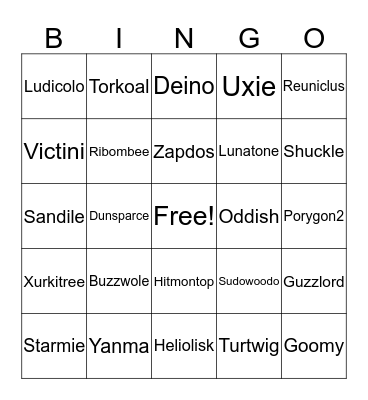 Favorite Pokemon Bingo Card