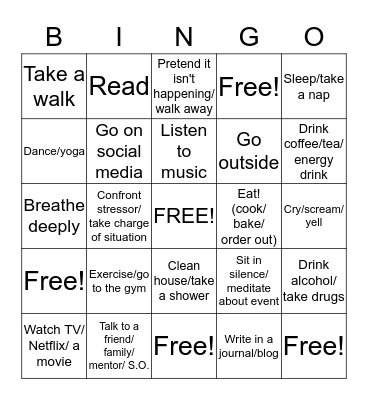 Coping Skills Bingo Card