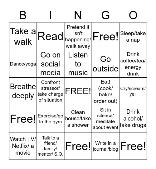 Coping Skills Bingo Card