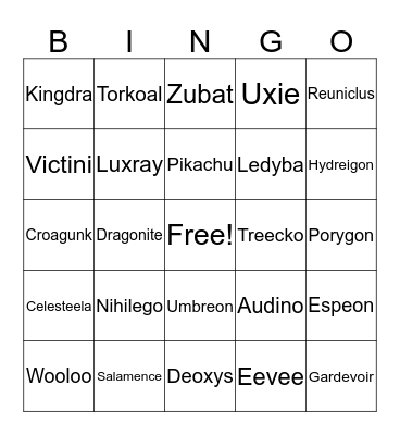 Favorite Pokemon Bingo Card