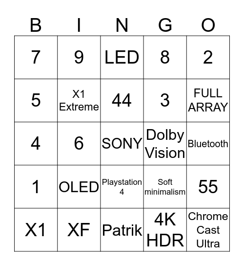 SONY BINGO Card