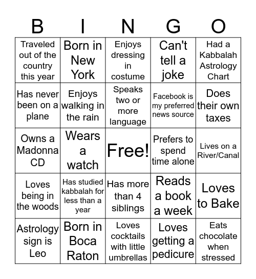 Kabbalah  Bingo Card