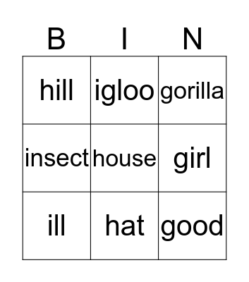 G-I Bingo Card