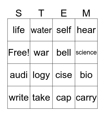 Week 4 Stems Bingo Card