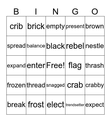 Spelling Word Bingo Card