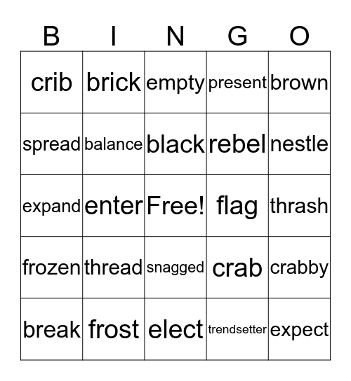 Spelling Word Bingo Card