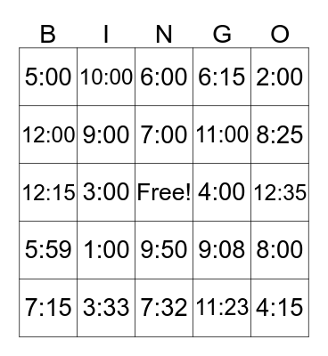 Time Bingo Card