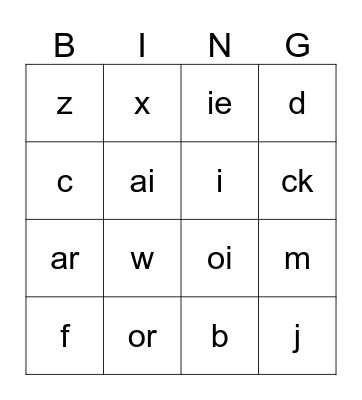 Jolly Phonics Bingo Card