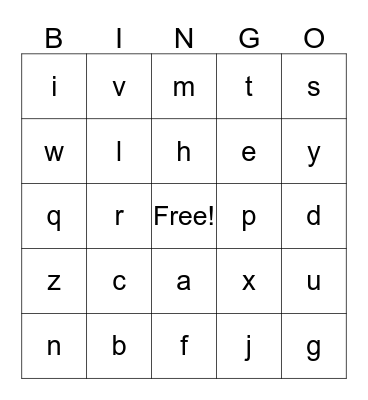 Alphabet Bingo Card