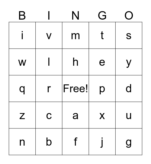 Alphabet Bingo Card