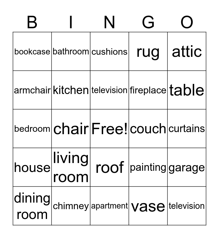 Parts of the House Bingo Card