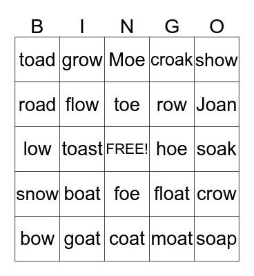 oa   /   oe   /   ow      Bingo Card