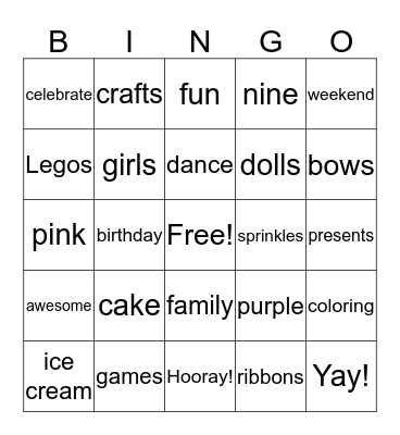 Charlotte Birthday Party Bingo Card