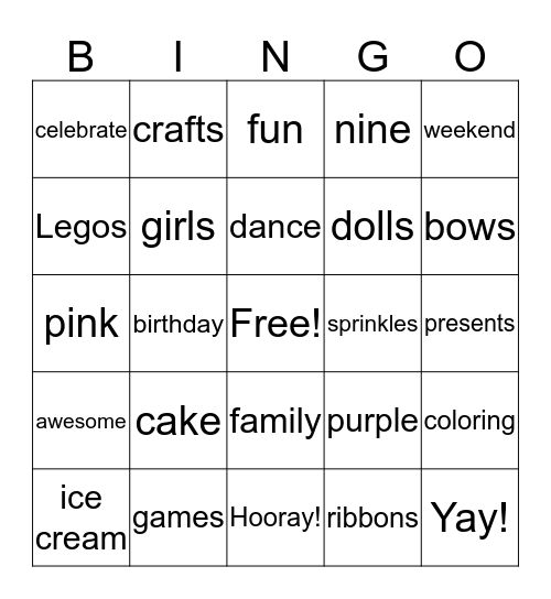 Charlotte Birthday Party Bingo Card