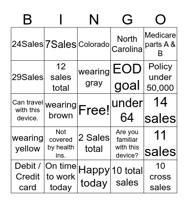 MAD Bag Chasers Bingo Card
