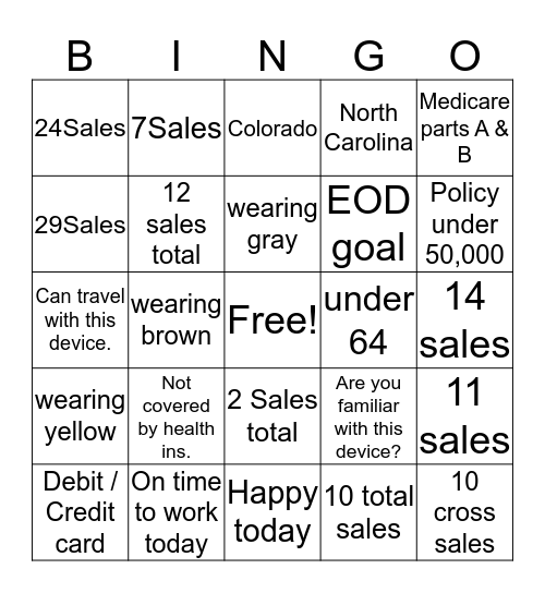 MAD Bag Chasers Bingo Card