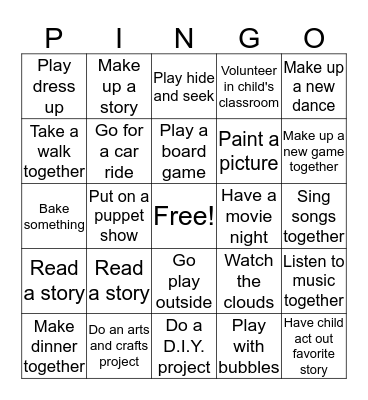 Parent Involvement Nurtures Great Opportunities Bingo Card