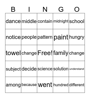 SIGHT WORD BINGO (5) Bingo Card